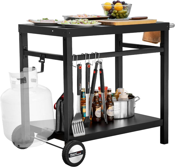 Vero Hardware Dining Cart Table with Double Shelf – Stainless Steel Flattop Grill Cart (Black)