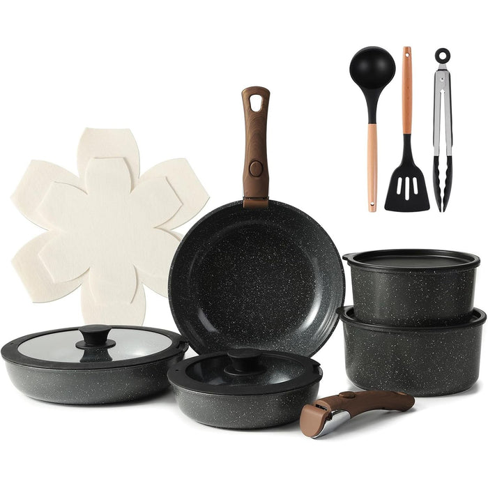 Vero Hardware 15PCS Ceramic Cookware Sets Detachable Handle Pots and Pans Set Non Stick