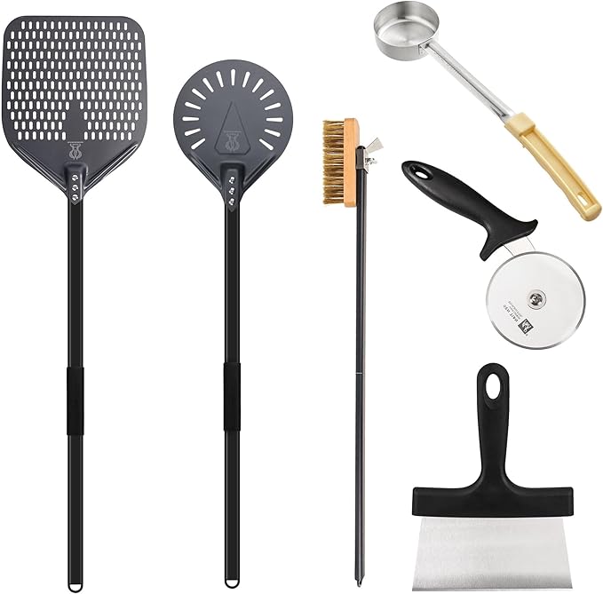 Vero Hardware Commercial Pizza Oven Accessory Kit – 7-Piece Aluminum Pizza Peel & Tool Set for Indoor & Outdoor Pizza Ovens