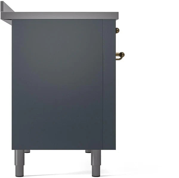 Ilve UPI486NMPBGG 48 in Nostalgie II Induction Range, 6 Elements, Double Oven, Blue Grey, Brass