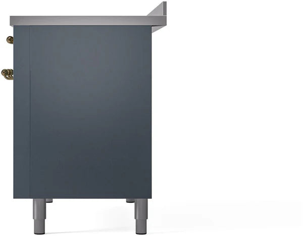 Ilve UPI486NMPBGG 48 in Nostalgie II Induction Range, 6 Elements, Double Oven, Blue Grey, Brass