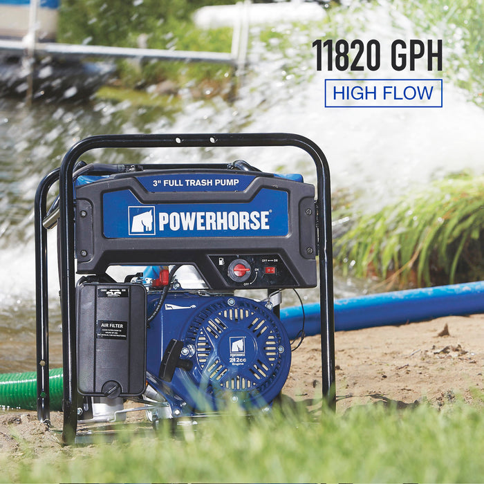 Powerhorse 750127 Trash Pump 3-Inch 197 GPM Gas Powered Extended Run