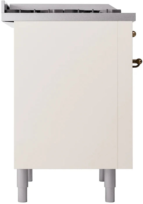 Ilve UP36FNMPAWB 36 in Nostalgie II Dual Fuel Range, 6 Burners, Griddle, Convection Oven, Antique White, Burnished