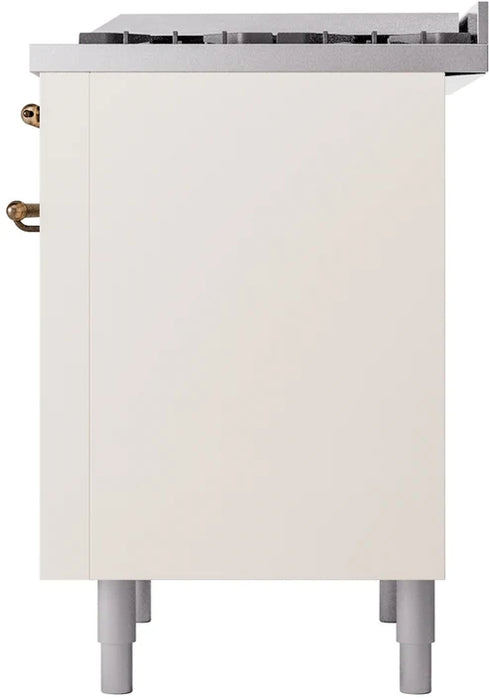 Ilve UP36FNMPAWB 36 in Nostalgie II Dual Fuel Range, 6 Burners, Griddle, Convection Oven, Antique White, Burnished