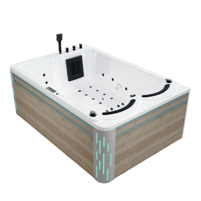 Empava EMPV-75JT901 75" Freestanding Luxury Thermostatic Whirlpool LED Bathtub for Two, Right Drain, White