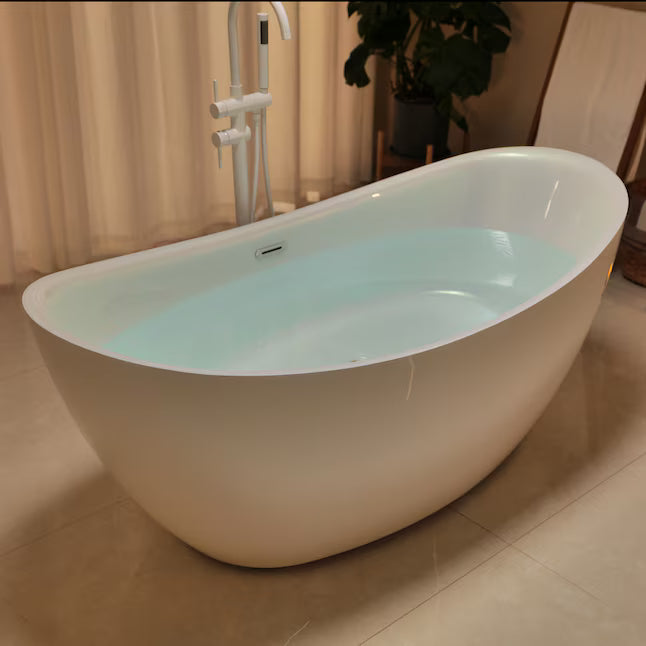 Empava 67" Freestanding Acrylic Oval Soaking Bathtub with Center Drain – EMPV-68DM03