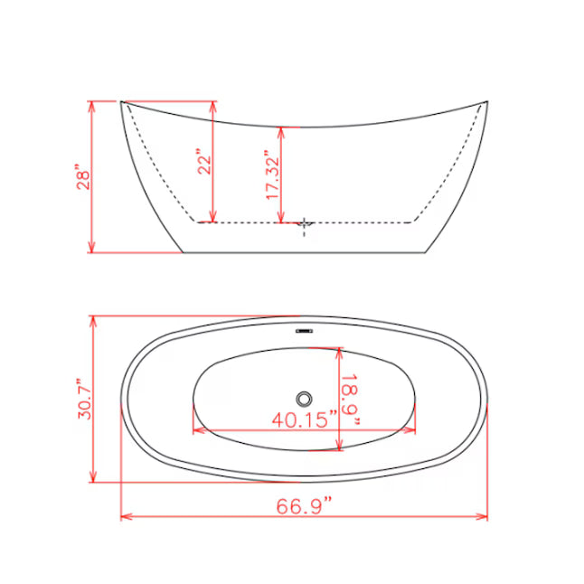 Empava 67" Freestanding Acrylic Oval Soaking Bathtub with Center Drain – EMPV-68DM03