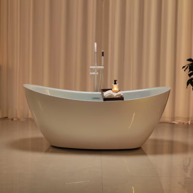 Empava 67" Freestanding Acrylic Oval Soaking Bathtub with Center Drain – EMPV-68DM03