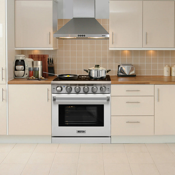 Kostch KOS-30RG03M-S 30" Freestanding Gas Range with 5 Burners, 4.55 cu. ft. Convection Oven – Stainless Steel, LP Convertible