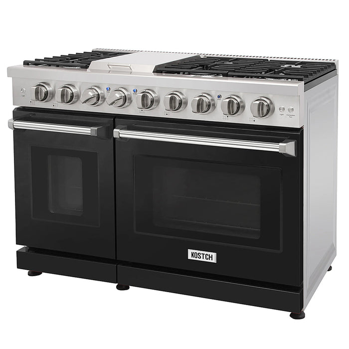 Kostch KOS-48RG03M-B 48" Freestanding Gas Range with 6 Burners, Convection Oven – Black, LP Convertible