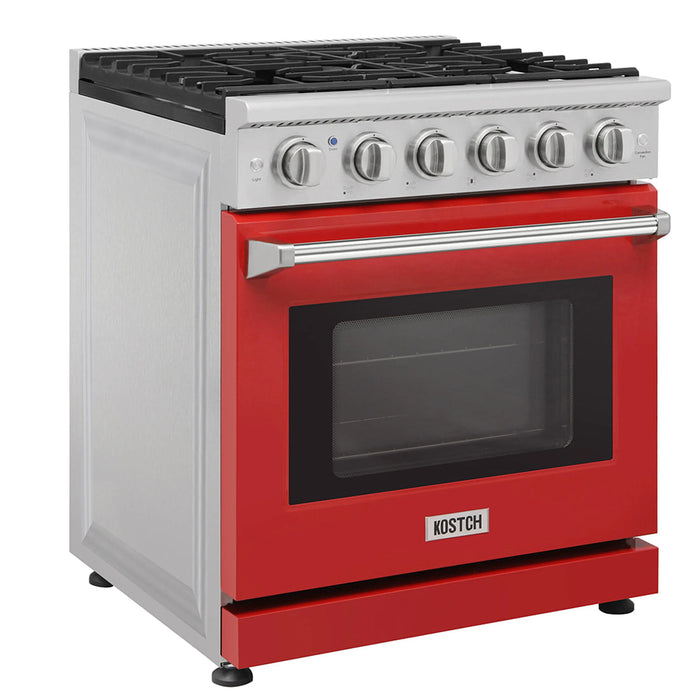 Kostch KOS-30RG03MLP-R 30" Freestanding LP Gas Range with 5 Burners, Convection Oven – Red