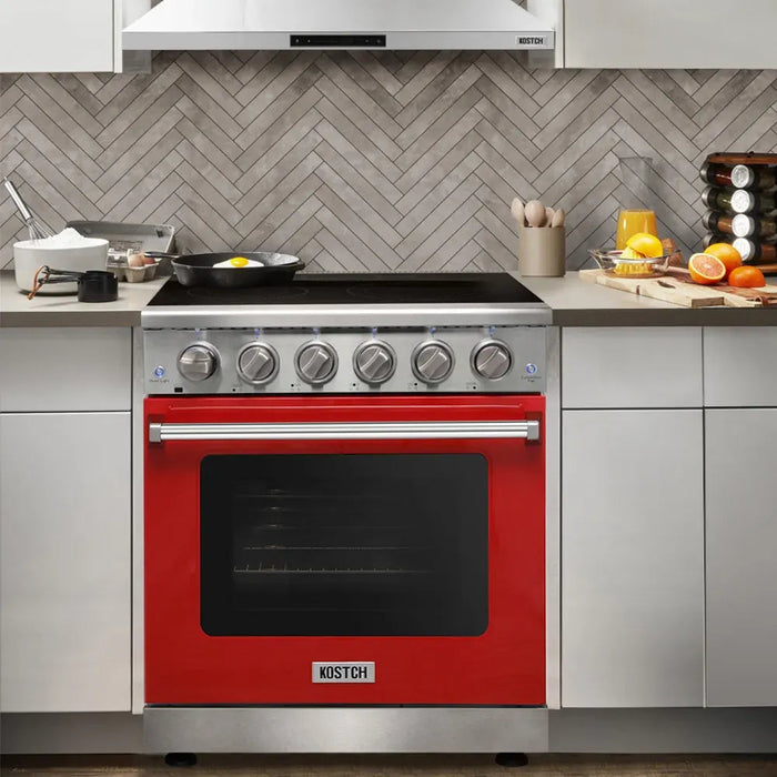 Kostch KOS-36RE06H-R 36" Freestanding Electric Range with Smooth Cooktop, Convection Oven – Red