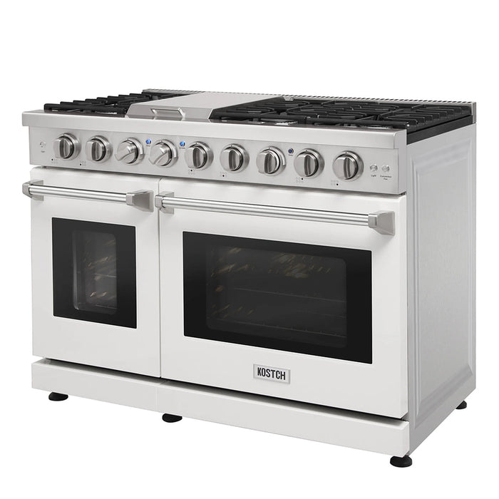 Kostch KOS-48RG03M-W 48" Freestanding Gas Range with 6 Burners, Convection Oven – White, LP Convertible