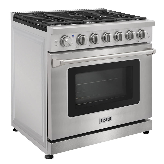 Kostch KOS-36RG03MLP-S 36" Freestanding LP Gas Range with 6 Burners, Convection Oven – Stainless Steel