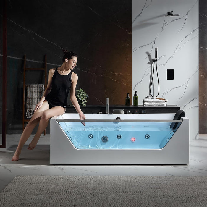 Empava EMPV-71JT408-BN 71 in Whirlpool Bathtub, 11 Jets, Inline Heater, Ozone System, Brushed Nickel