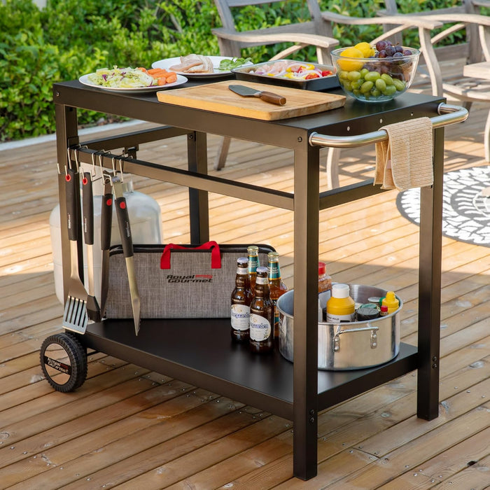 Vero Hardware Dining Cart Table with Double Shelf – Stainless Steel Flattop Grill Cart (Black)