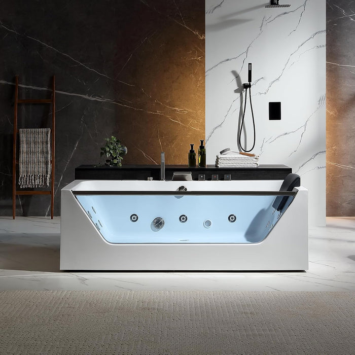 Empava EMPV-71JT408-BN 71 in Whirlpool Bathtub, 11 Jets, Inline Heater, Ozone System, Brushed Nickel