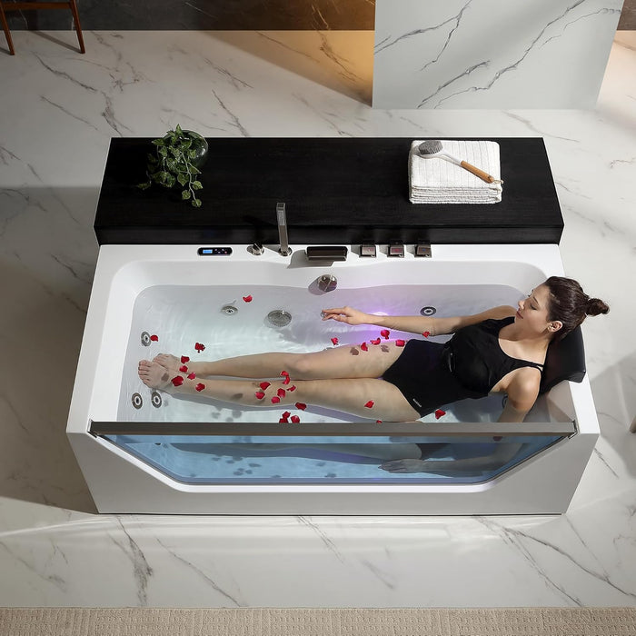 Empava EMPV-71JT408-BN 71 in Whirlpool Bathtub, 11 Jets, Inline Heater, Ozone System, Brushed Nickel