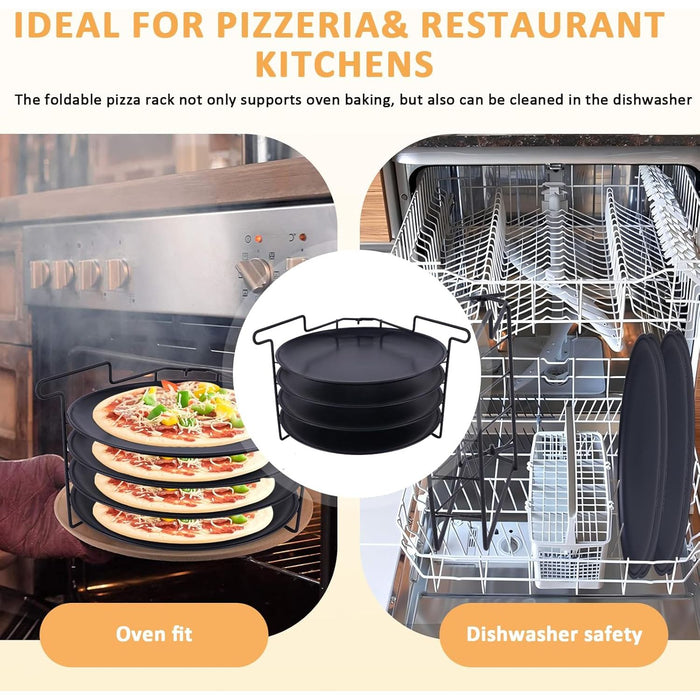 Vero Hardware Folding Pizza Rack Stand – 4-Layer Stainless Steel Baking & Cooling Rack with Non-Stick Pan