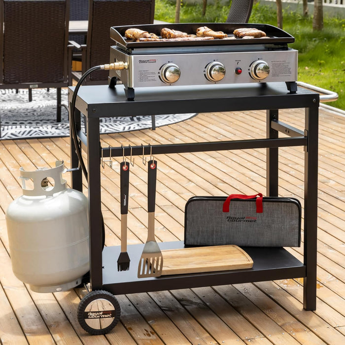 Vero Hardware Dining Cart Table with Double Shelf – Stainless Steel Flattop Grill Cart (Black)