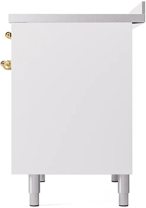 Ilve UPDI406NMPWHG 40 in Nostalgie II Induction Range, 6 Elements, Double Oven, White, Brass