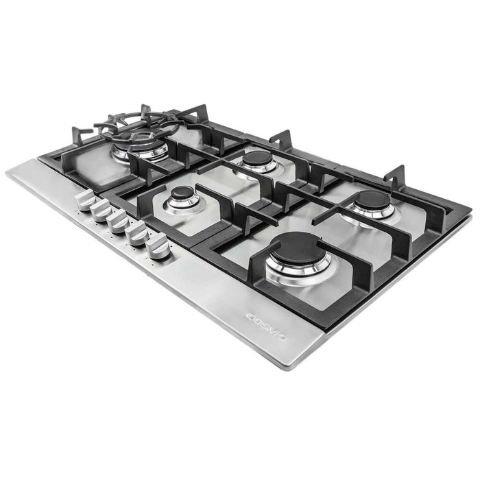 Cosmo 30-Inch Gas Cooktop with 5 Sealed Brass Burners in Stainless Steel
