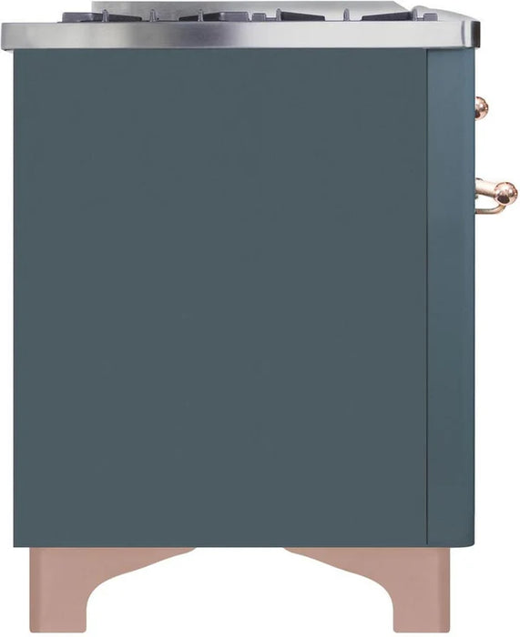 Ilve UM09FDNS3BGP Majestic II 36-Inch Freestanding Dual Fuel Range – 6 Brass Burners, Griddle, Convection Oven, Blue Grey with Copper Trim