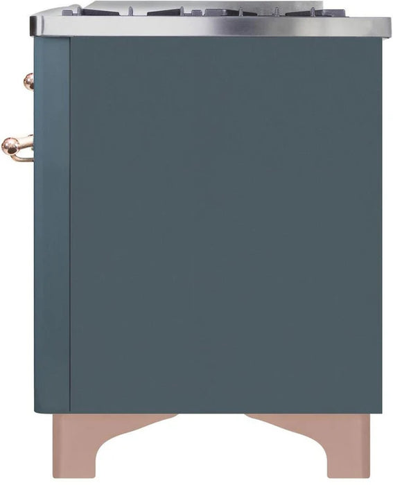 Ilve UM09FDNS3BGP Majestic II 36-Inch Freestanding Dual Fuel Range – 6 Brass Burners, Griddle, Convection Oven, Blue Grey with Copper Trim