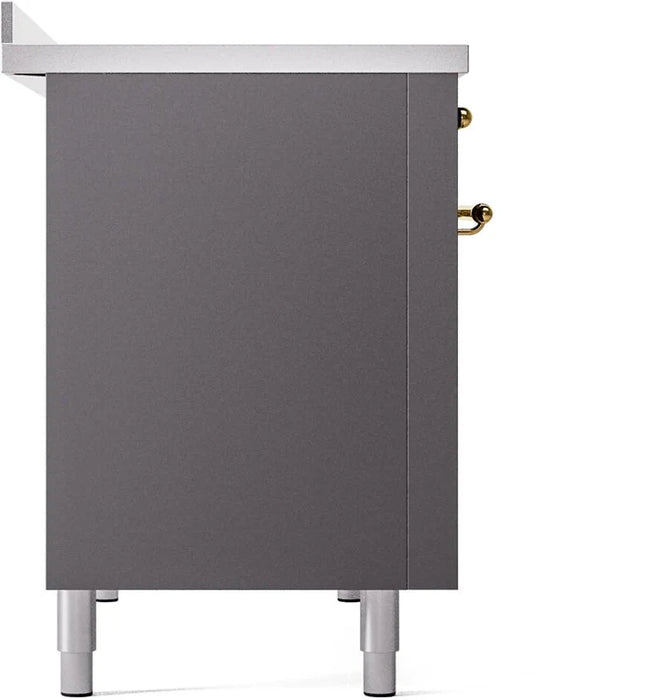 Ilve UPI486NMPMGG 48 in Nostalgie II Induction Range, 6 Elements, Double Oven, Graphite Matte, Brass