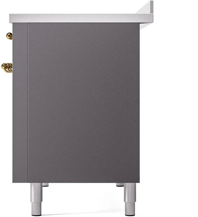 Ilve UPI486NMPMGG 48 in Nostalgie II Induction Range, 6 Elements, Double Oven, Graphite Matte, Brass