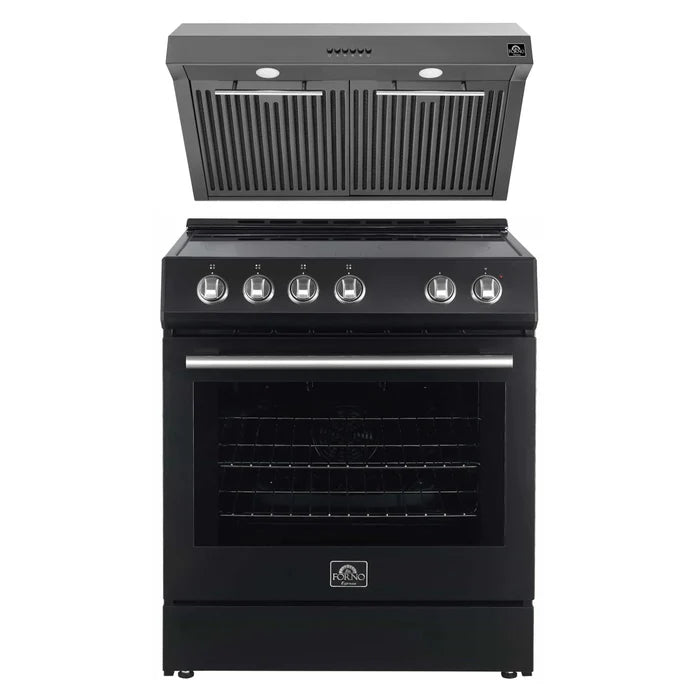 Forno FBDL-002-02US Appliance Package – FFSEL6012-30BLK Electric Range + FRHUC5255-30BLK Under-Cabinet Range Hood (Black)