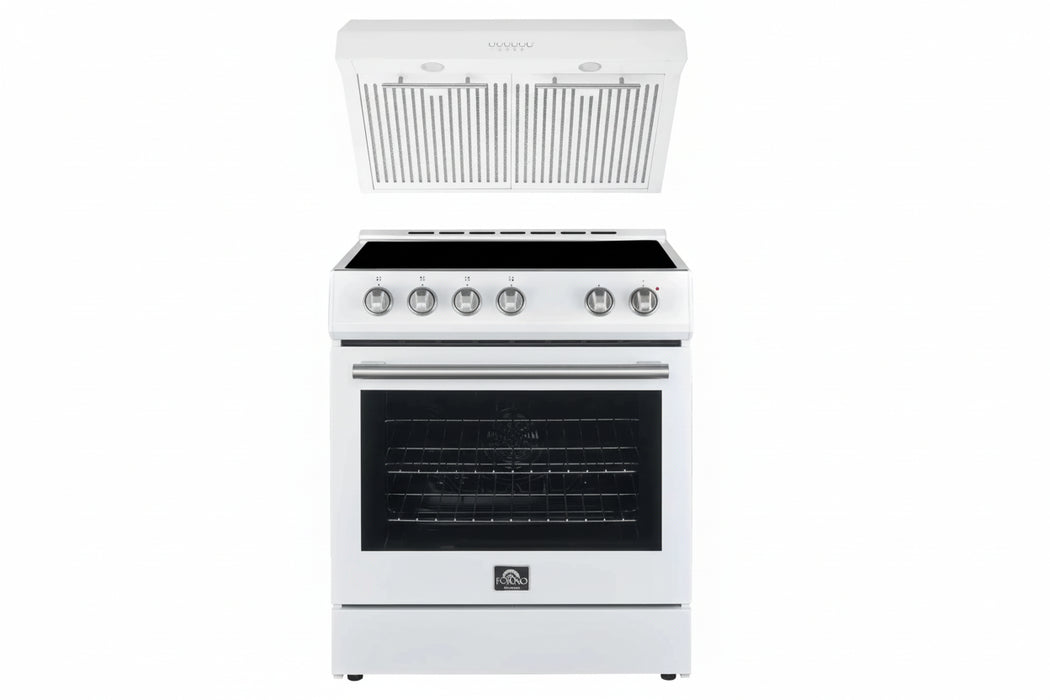 Forno FBDL-002-03US Appliance Package – FFSEL6012-30WHT Electric Range + FRHUC5255-30WHT Under-Cabinet Range Hood (White)