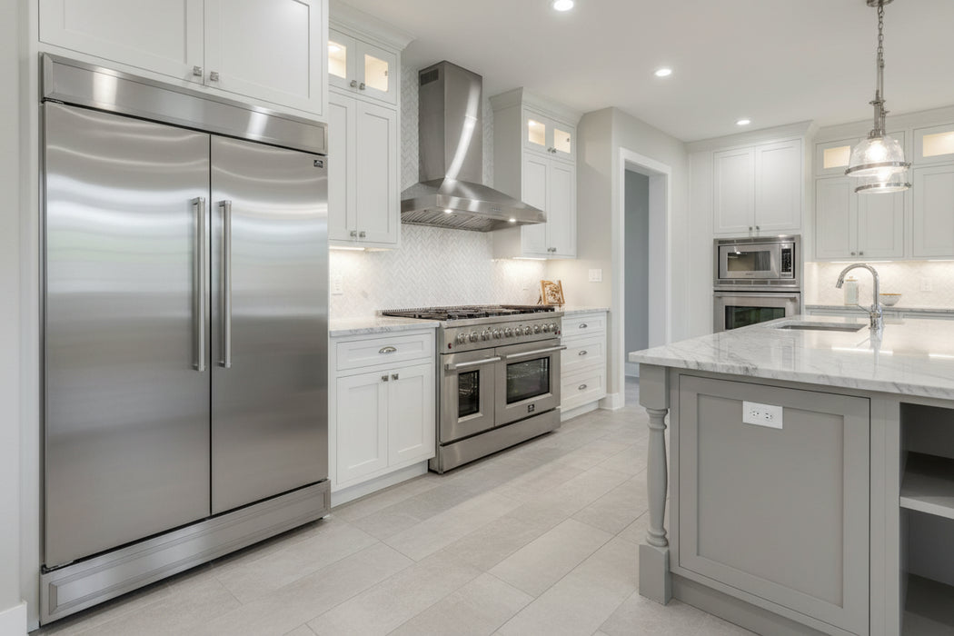 Forno 3-Piece Kitchen Appliance Package – 48″ Gas Range with Griddle + 60″ Built-In Column Refrigerator + 48″ Wall Mount Range Hood – FBDL-018-04CAUS