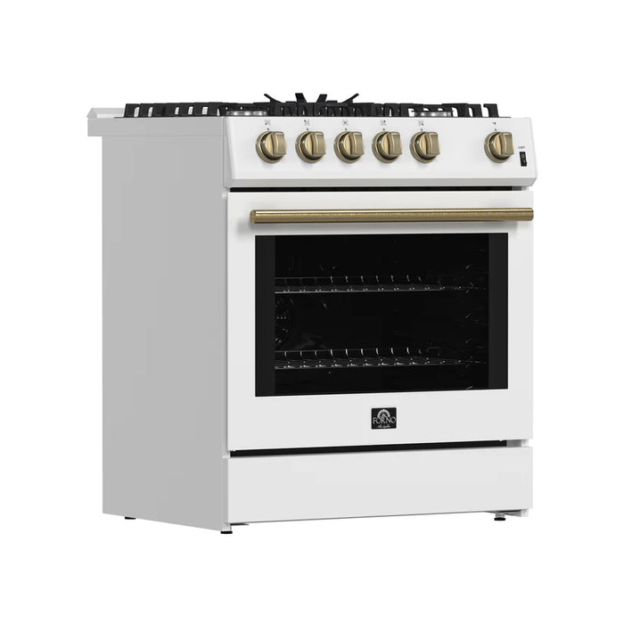 Forno Leonardo Espresso FFSGS1116-30WHT 30" Gas Range, 5 Burners, 39,500 BTU, 5.0 cu. ft. Convection Oven, White