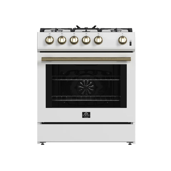 Forno Leonardo Espresso FFSGS1116-30WHT 30" Gas Range, 5 Burners, 39,500 BTU, 5.0 cu. ft. Convection Oven, White