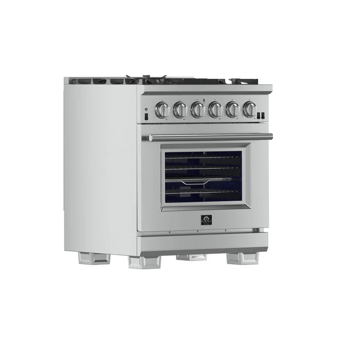 Forno Capriasca FFSGS6260-30 30" Freestanding Gas Range – 5 Sealed Burners, 100,000 BTU, 4.32 cu ft Convection Oven, Stainless Steel