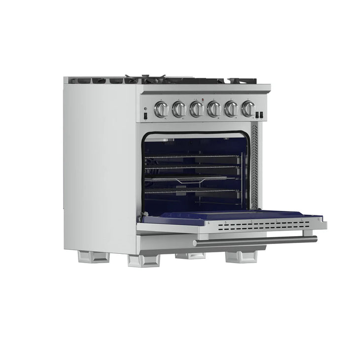 Forno Capriasca FFSGS6260-30 30" Freestanding Gas Range – 5 Sealed Burners, 100,000 BTU, 4.32 cu ft Convection Oven, Stainless Steel