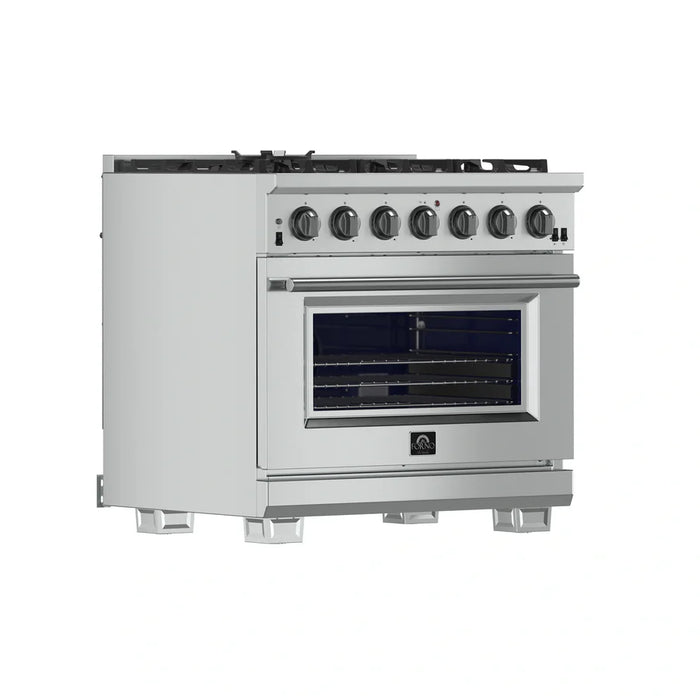Forno Capriasca FFSGS6260-36 36" Freestanding Gas Range – 6 Brass Burners, 120,000 BTU Cooktop, 5.36 cu ft Convection Oven, Stainless Steel