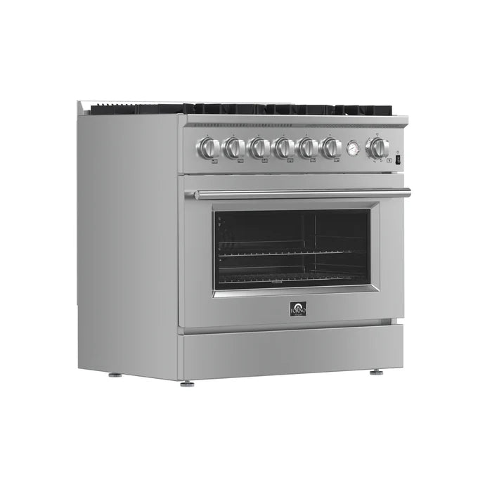 Forno 3-Piece Professional Kitchen Appliance Package – 36-Inch Gas Range, 36-Inch Built-In Refrigerator & 24-Inch Built-In Dishwasher – FBDL-009-01CAUS