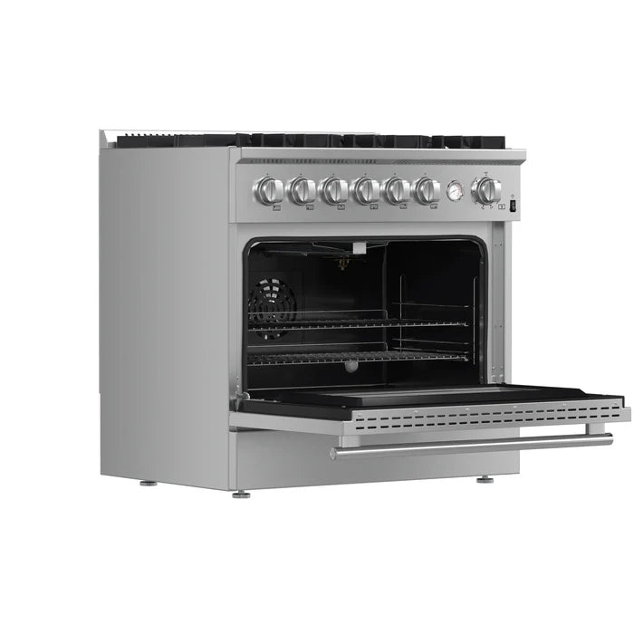 Forno 3-Piece Professional Kitchen Appliance Package – 36-Inch Gas Range, 36-Inch Built-In Refrigerator & 24-Inch Built-In Dishwasher – FBDL-009-01CAUS