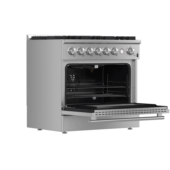 Forno Marco FFSGS6277‑36 36" Freestanding Gas Range – 6 Burners, 67,000 BTU Cooktop, 5.36 cu ft Convection Oven, Stainless Steel