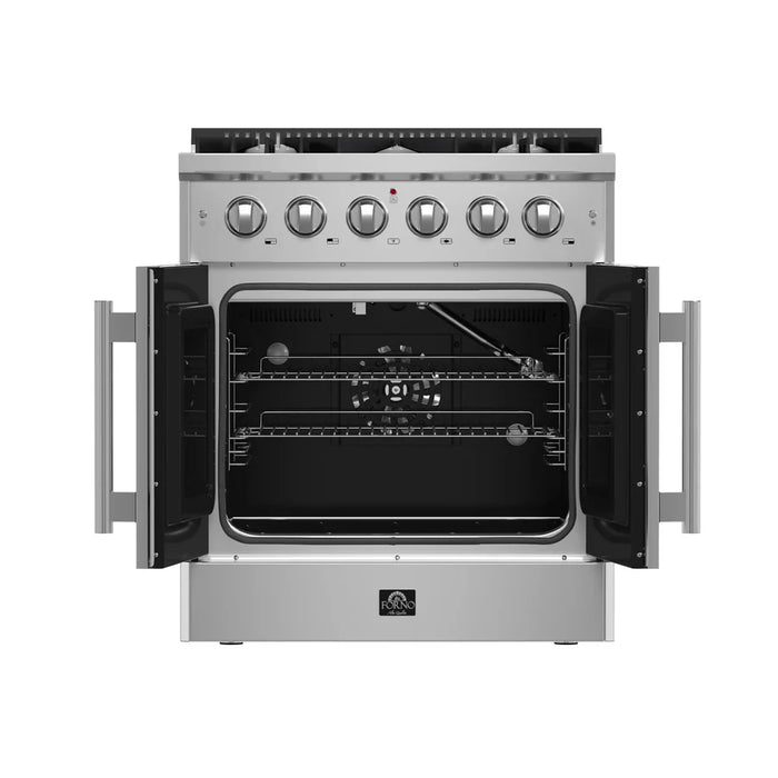 Forno Galiano FFSGS6444-30 30" Freestanding French Door Gas Range, 4 Burners, Stainless Steel