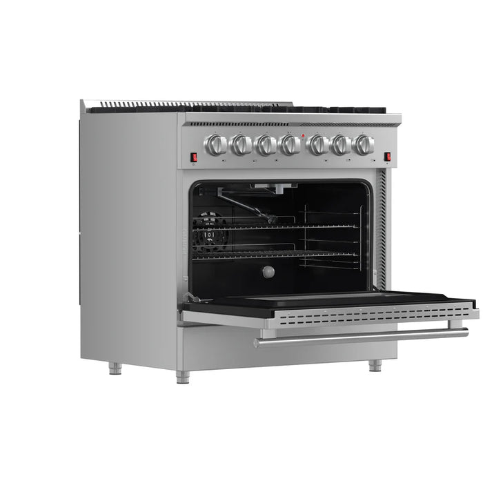 Forno Galiano FFSGS6244‑36 36" Freestanding Gas Range, 6 Sealed Burners, 5.36 cu. ft. Convection Oven, Stainless Steel