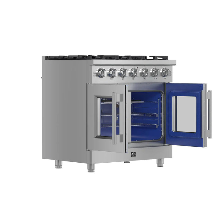 Forno Massimo FFSGS6439-36 36" Stainless Steel French Door Gas Range, 6 Sealed Burners, 5.36 cu. ft. Convection Oven