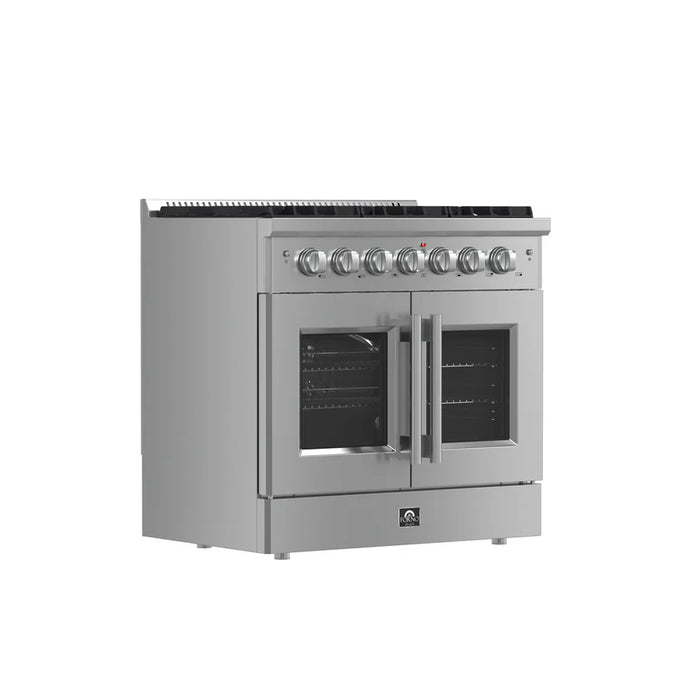 Forno Galiano FFSGS6444-36 36" French Door Gas Range, 6 Burners, Stainless Steel