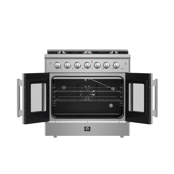 Forno Galiano FFSGS6444-36 36" French Door Gas Range, 6 Burners, Stainless Steel