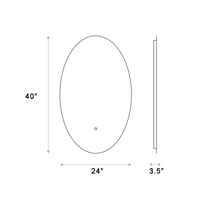 Diffusion LED Touch Oval Vanity Mirror – Wall Mount – 24"W x 40"H – Glass