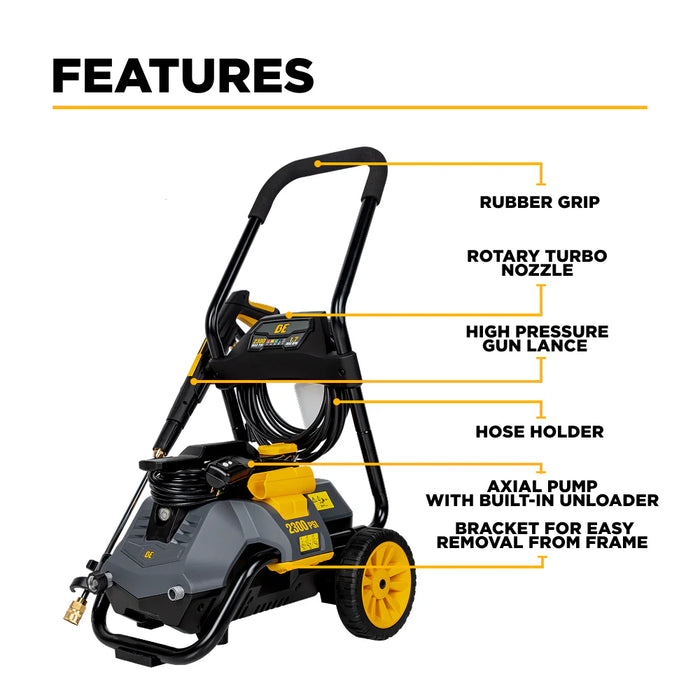BE Power Equipment P2314EN 2,300 PSI 1.7 GPM Electric Pressure Washer – 1.6 HP Powerease Motor, Convertible Cart/Wall/Hand‑Carry Frame