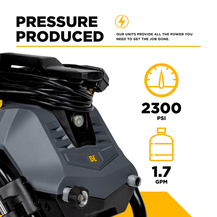 BE Power Equipment P2314EN 2,300 PSI 1.7 GPM Electric Pressure Washer – 1.6 HP Powerease Motor, Convertible Cart/Wall/Hand‑Carry Frame