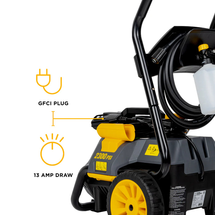 BE Power Equipment P2314EN 2,300 PSI 1.7 GPM Electric Pressure Washer – 1.6 HP Powerease Motor, Convertible Cart/Wall/Hand‑Carry Frame